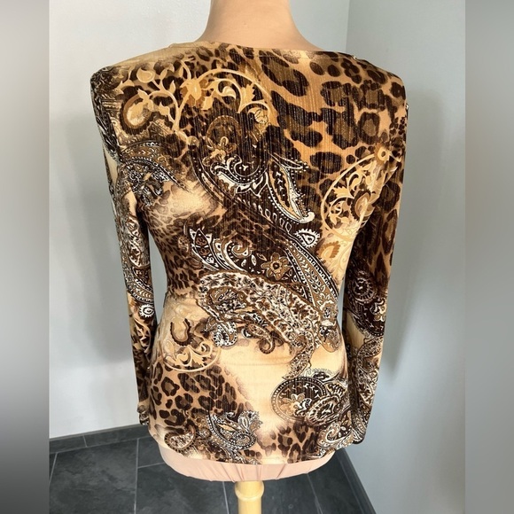 Cache Faux Wrap Long Sleeve Stretch Blouse Animal Paisley‎ Print - Picture 6 of 9